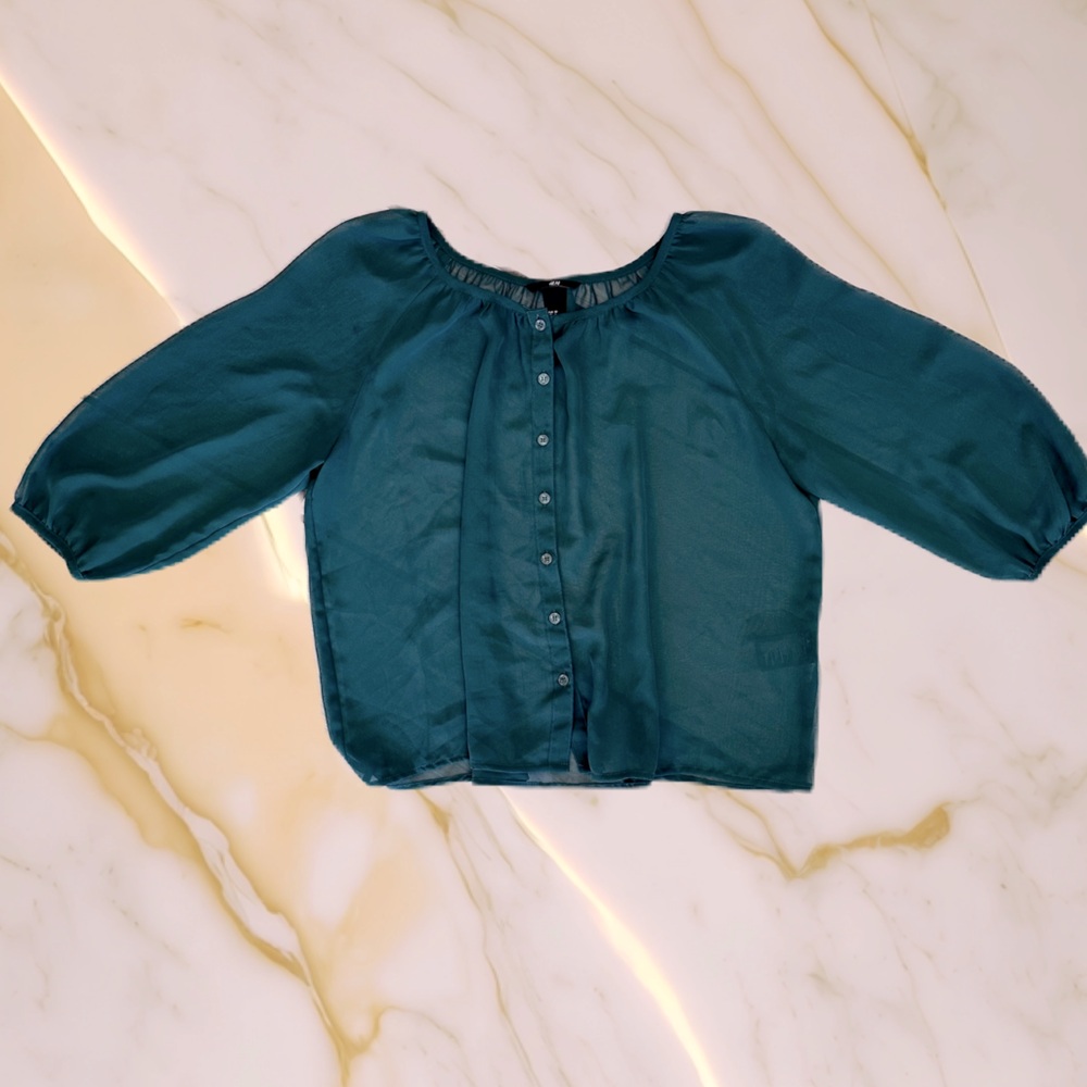 H&M women sheer top size Small Hunter green